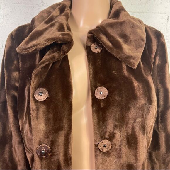 Alfani brown faux fur texture soft mid length lined collared coat jacket MP - Picture 6 of 12